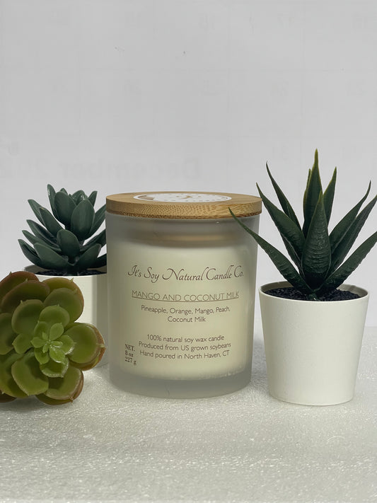 Mango and Coconut Milk tropical soy candle - Clean burning fruit scented wax - It's Soy Natural